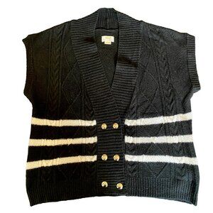 Maeve Anthropologie Striped Sweater Vest Black White Knit Button Up